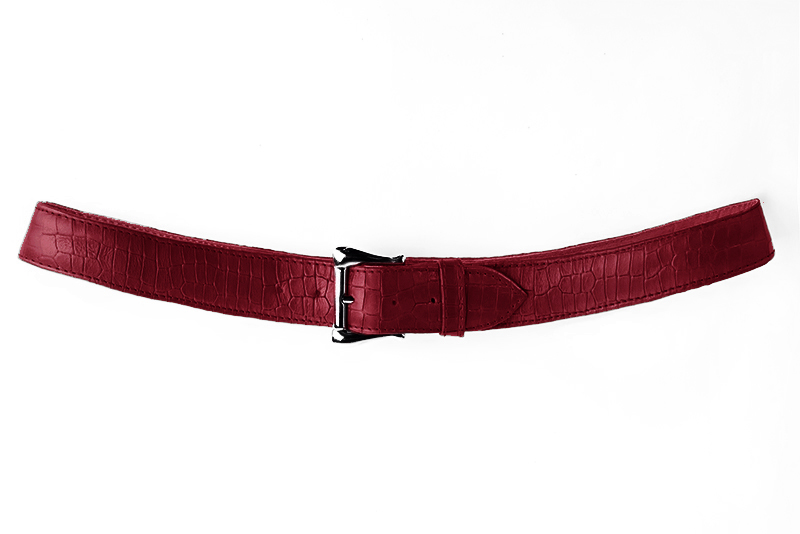 Burgundy red women's dress belt, matching pumps and bags. Made to measure. Profile view - Florence KOOIJMAN